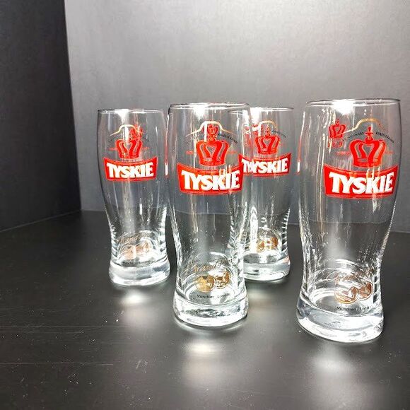 Set 4 Tyskie Grand Prix Beer Glasses Poland 12 oz .3L - Picture 2 of 4